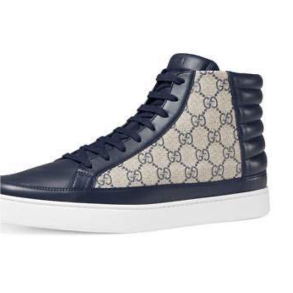 Men’s Gucci Common Canvas Leather High Top Sneakers - Picture 2 of 5